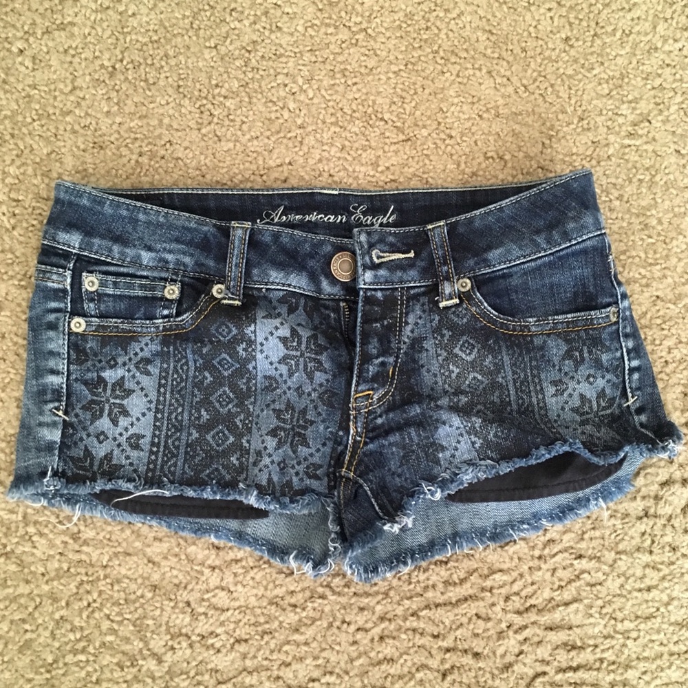 American Eagle Jean Shorts Blue Black Pattern 0
